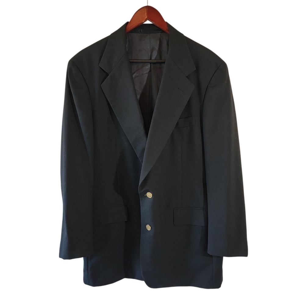 VTG HERTLING For NEIMAN MARCUS Black Sport Coat Mens Sz 44R Wool Office Career